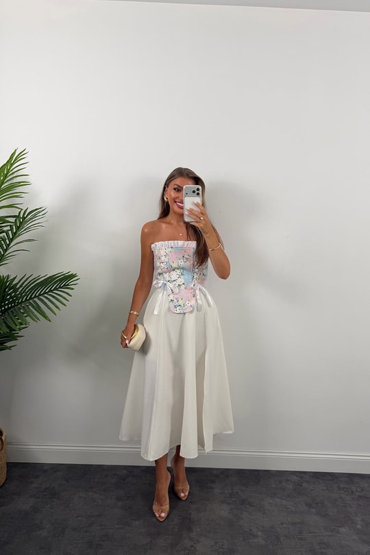 Victoria Tasarım Korse Bluz Pembe Çiçekli