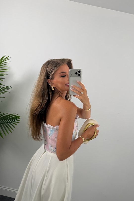 Victoria Tasarım Korse Bluz Pembe Çiçekli