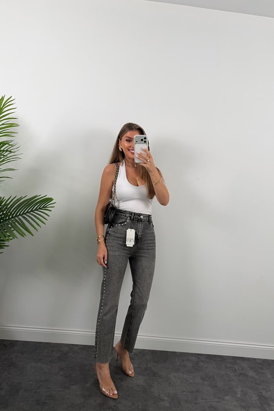 Yanı Zımbalı Premium Bf Jean Gri
