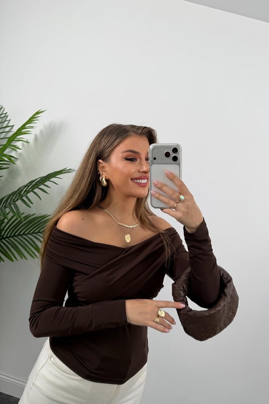 Zra Model Çapraz Yaka Likralı Sanddy Bluz Acı Kahve