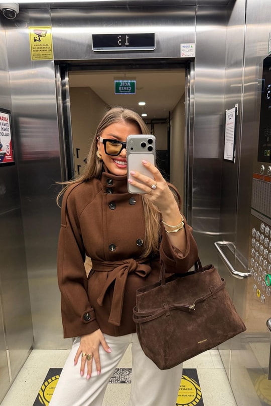 Zra Model Dik Yaka Apoletli Kısa Kaşe Kaban Acı Kahve