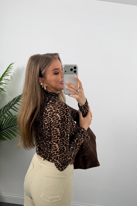 Zra Model Dik Yaka Likralı Leopar Bluz