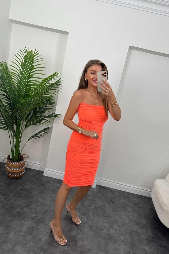 Zra Model Drapeli Likralı Kalem Elbise Neon