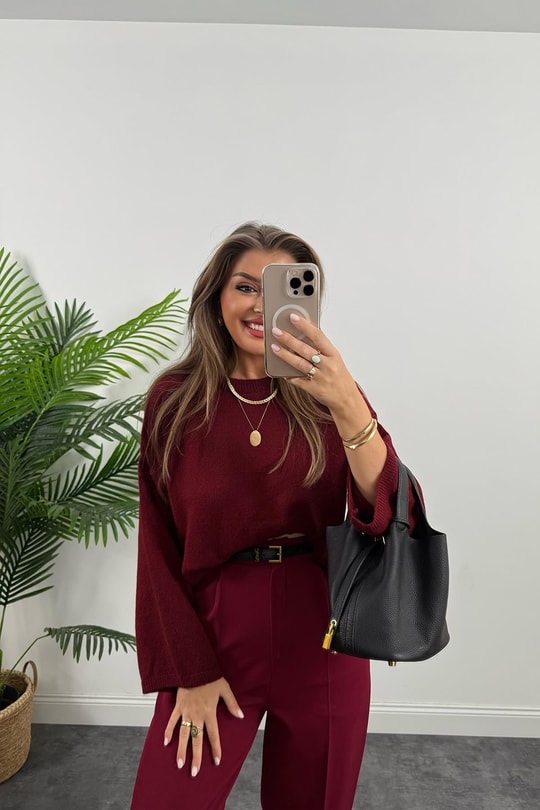Zra Model Pileli Dökümlü Palazzo Bordo