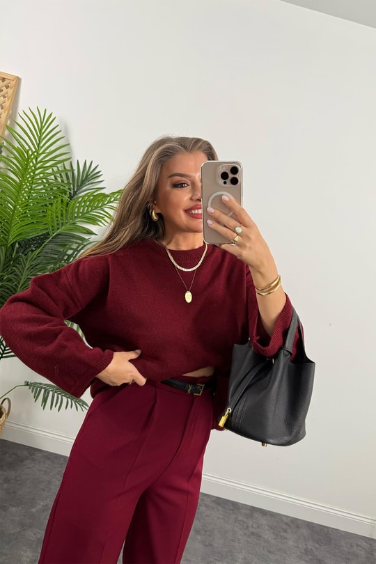 Zra Model Pileli Dökümlü Palazzo Bordo