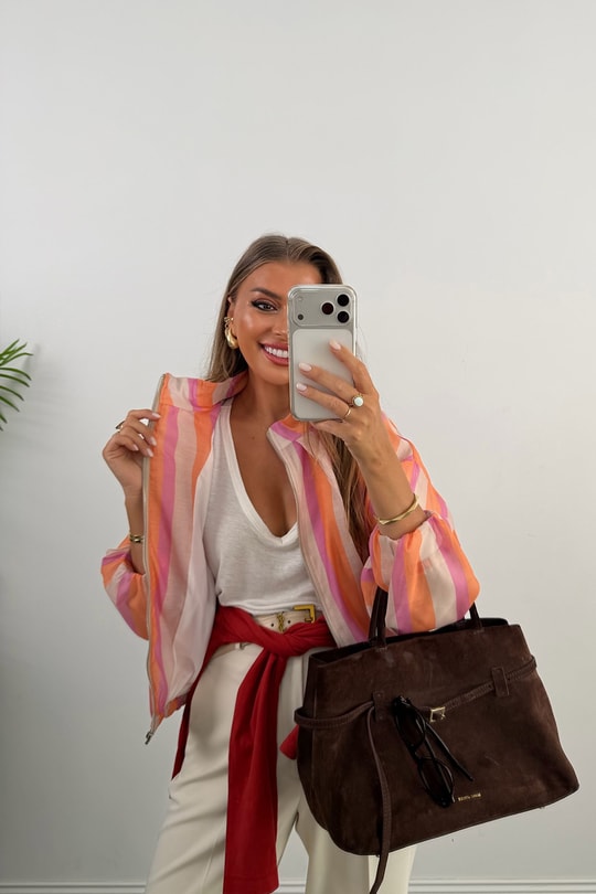Zra Model Renkli Çizgili Tensel Bomber Ceket