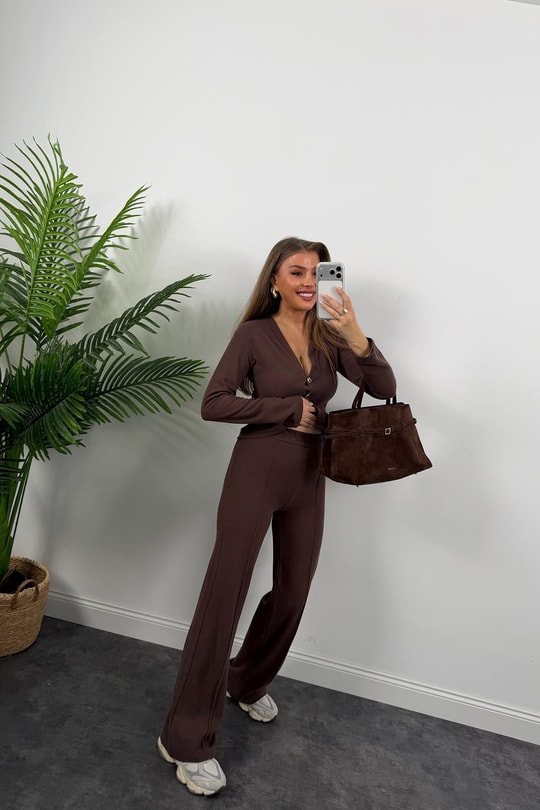 Zra Model Selanik Triko Yumoş Takım Acı Kahve