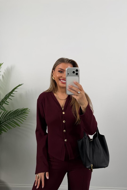Zra Model Selanik Triko Yumoş Takım Bordo