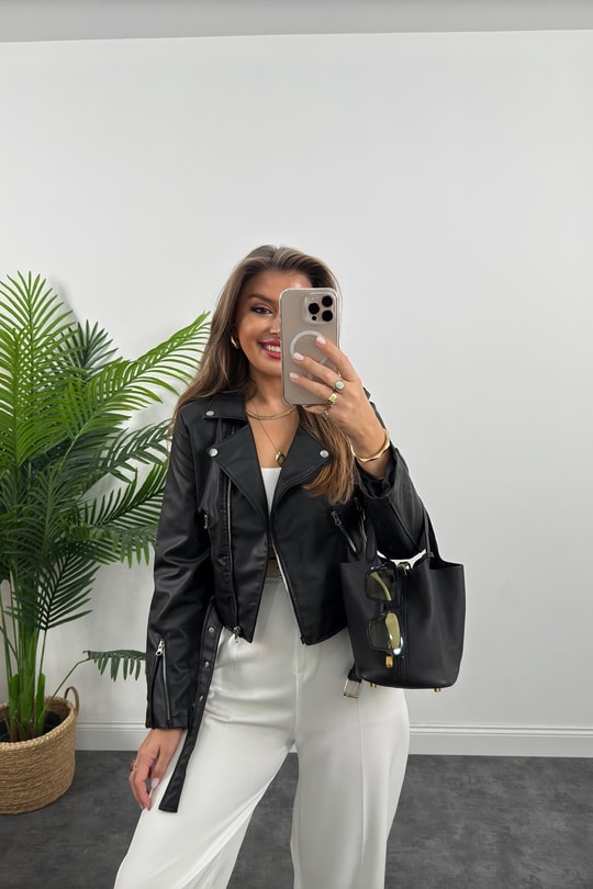 Zra Model Vegan Deri Biker Ceket Siyah