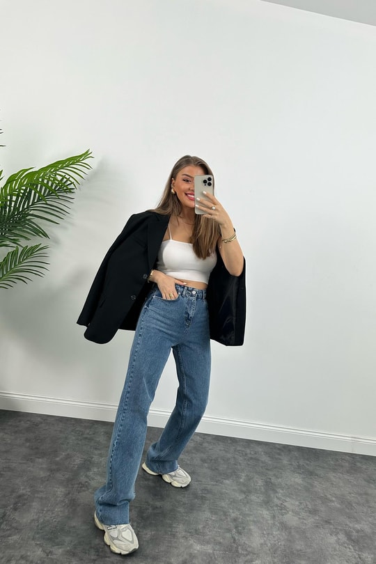 Zra Premium Kalite Toparlayıcı Straight Jean Klasik Mavi