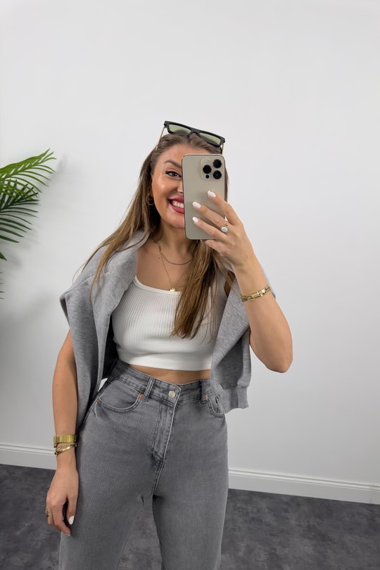 Zra Ultra Yüksel Bel Süper Kalıp Likralı  Mom Fit Jean Gri