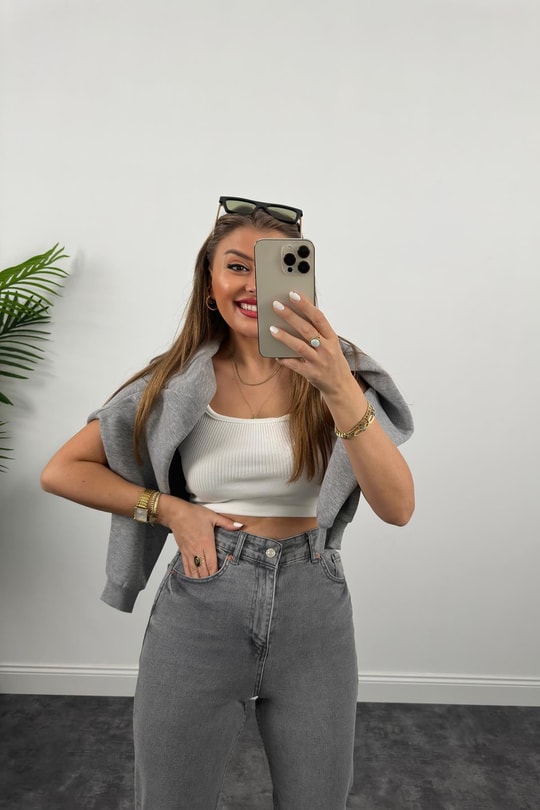 Zra Ultra Yüksel Bel Süper Kalıp Likralı  Mom Fit Jean Gri
