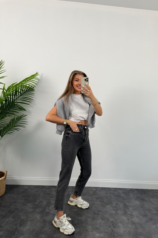 Zra Ultra Yüksel Bel Süper Kalıp Likralı  Mom Fit Jean Gri