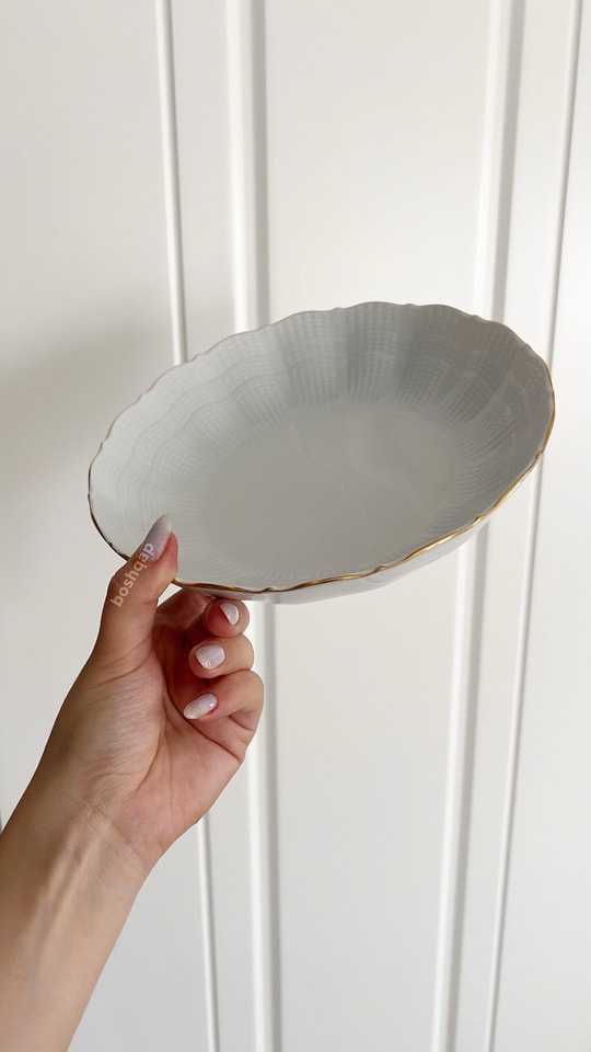 Sea Shell Beyaz Porselen Gold Yaldızlı Çukur Tabak 