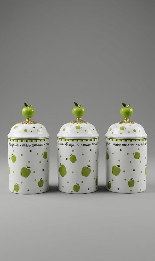 Green Apple Porselen Büyük Boy 3lü Baharatlık