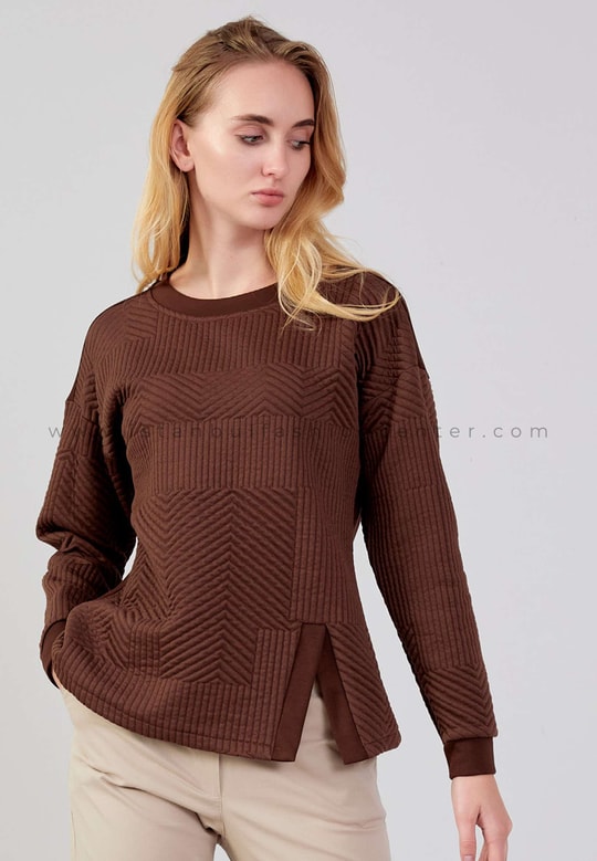 Wholesale Women's Knitwear Sweater Stone Embroidered Brown - 16799