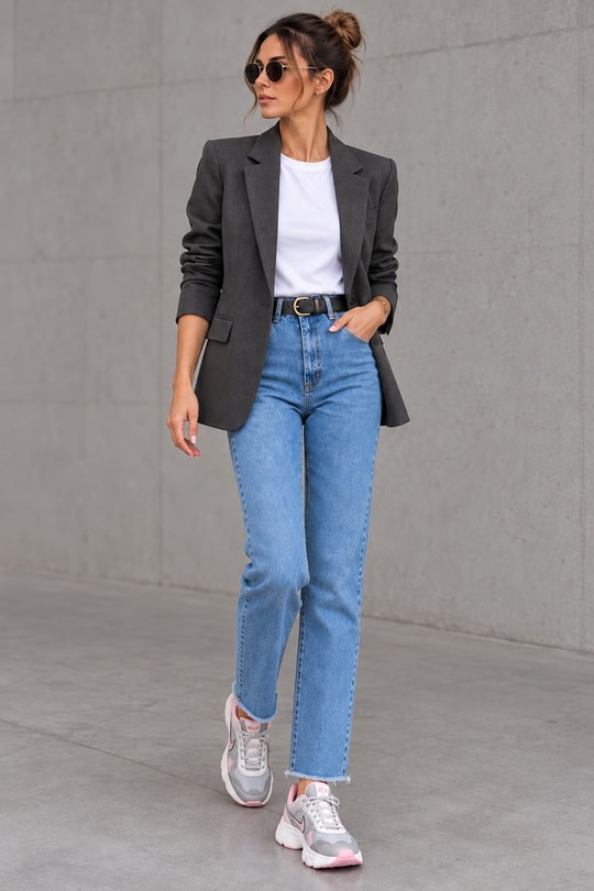 Kadın Orijinal Marka Tek Düğmeli Astarlı Antrasit Blazer Ceket