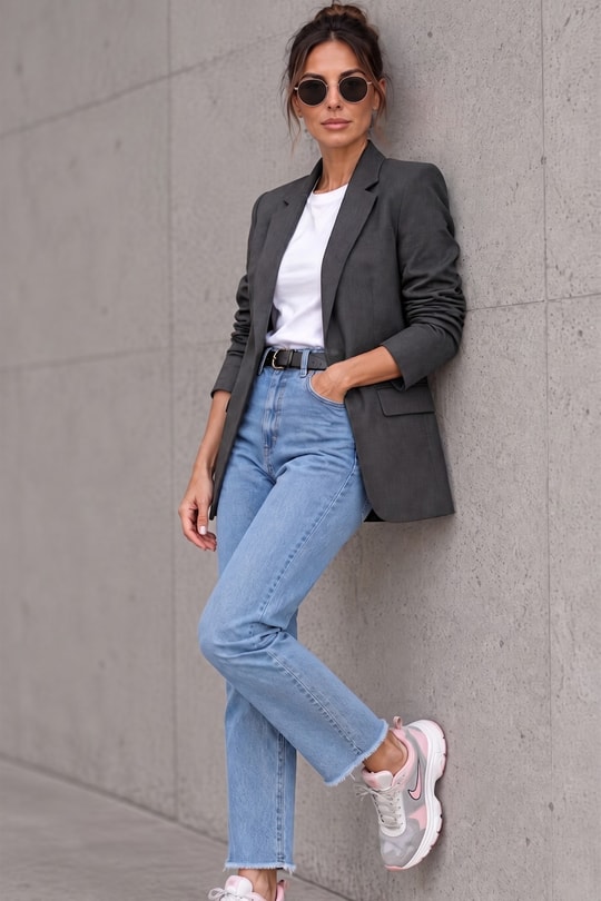 Kadın Orijinal Marka Tek Düğmeli Astarlı Antrasit Blazer Ceket