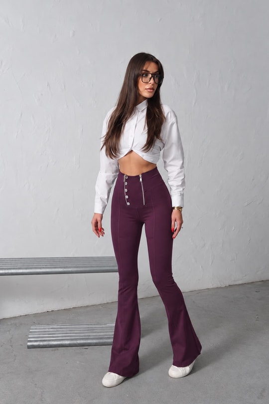 Çift Fermuar ve Düğme Detaylı Yüksek Bel Toparlayıcı Çelik Örme Flare Pantolon - KahveToparlayıcı Çelik Örme Flare Pantolon | İstangül ButikPantolonİSTANGÜL BUTİK