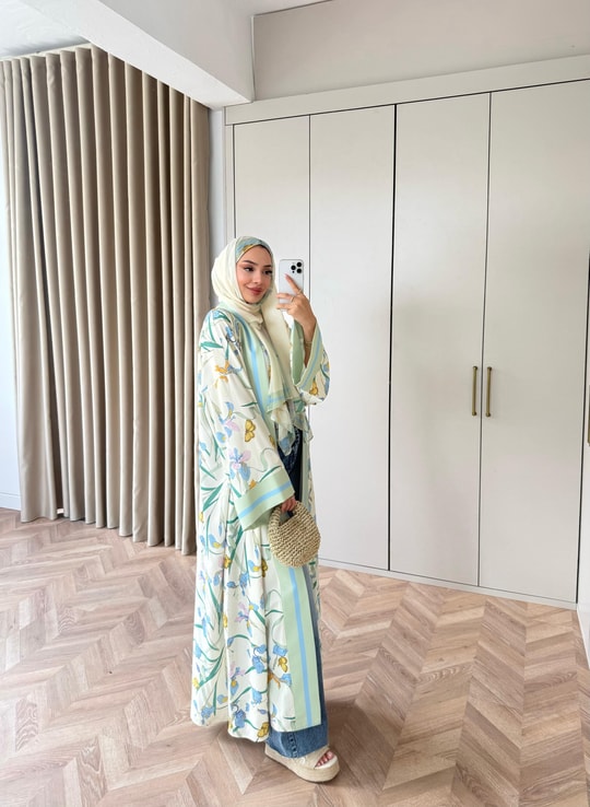 HR-1537H&R ButikHew- Qübra Desenli Abaya Mint