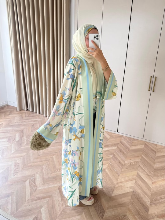 HR-1537H&R ButikHew- Qübra Desenli Abaya Mint