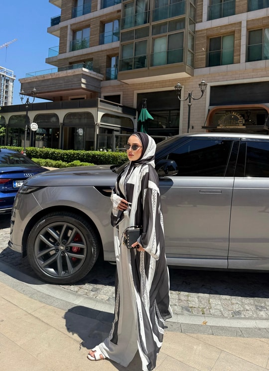 HR-1211H&R ButikKyl - Ewa Çizgili Şallı Şifon Abaya