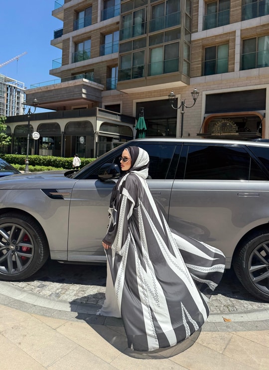 HR-1211H&R ButikKyl - Ewa Çizgili Şallı Şifon Abaya