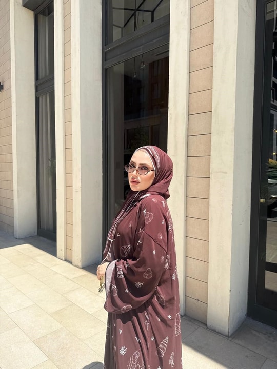 HR-1210H&R ButikKyl- Fitsa Desenli Şallı Abaya Kahve