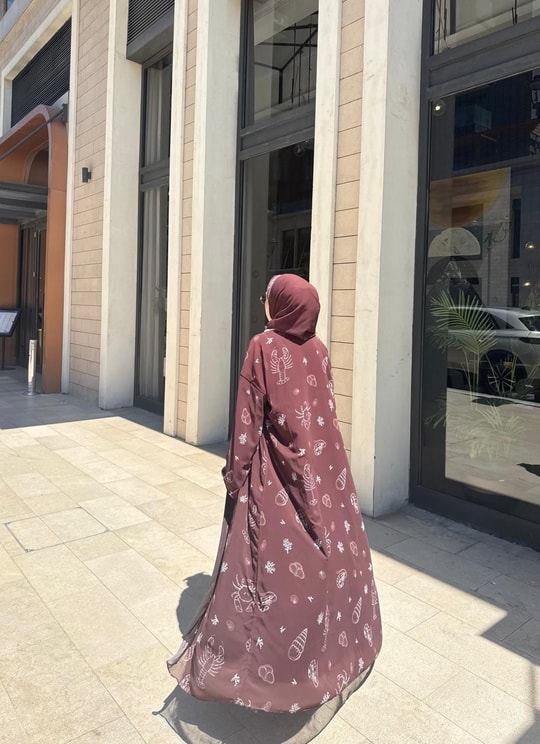 HR-1210H&R ButikKyl- Fitsa Desenli Şallı Abaya Kahve