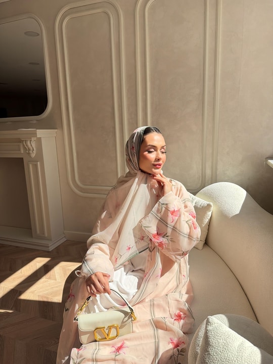 HR-1190H&R ButikKyl- Lubel Şallı Abaya Pudra