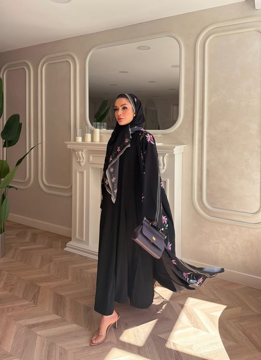 HR-1190H&R ButikKyl- Lubel Şallı Abaya Siyah