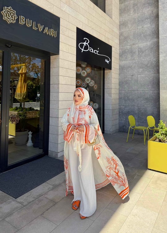HR-1212H&R ButikKyl - Mosa Viskon Şallı Abaya Turuncu