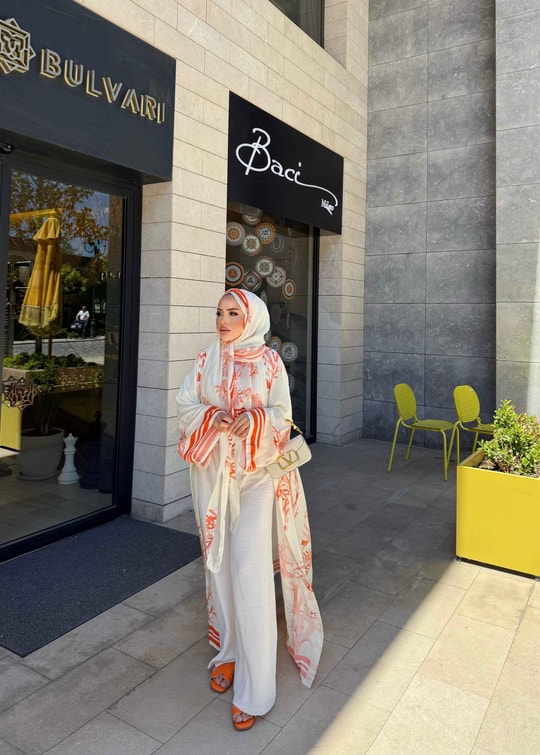HR-1212H&R ButikKyl - Mosa Viskon Şallı Abaya Turuncu