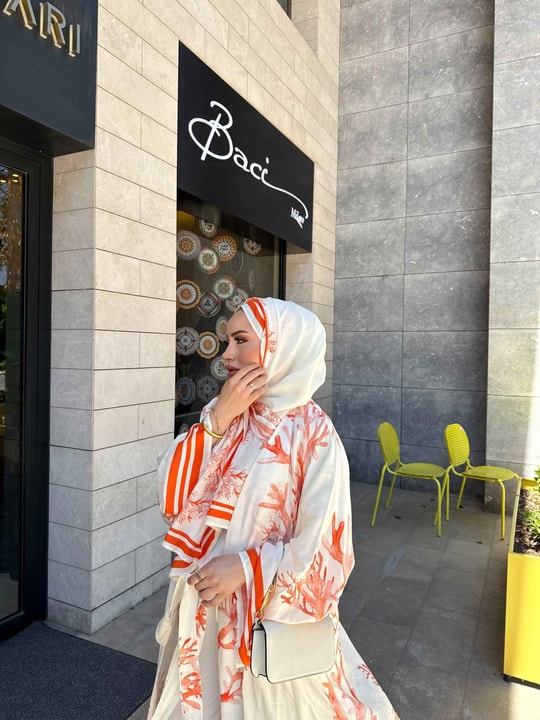 HR-1212H&R ButikKyl - Mosa Viskon Şallı Abaya Turuncu