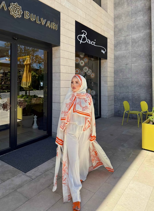 HR-1212H&R ButikKyl - Mosa Viskon Şallı Abaya Turuncu