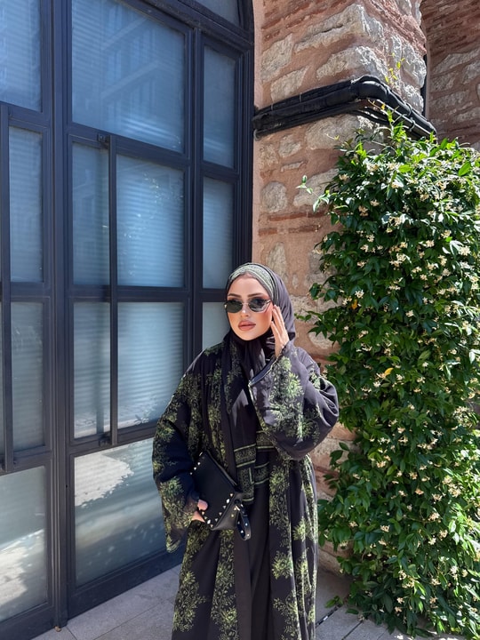 HR-1229H&R ButikKyl- Neva Yeşil Şallı Abaya