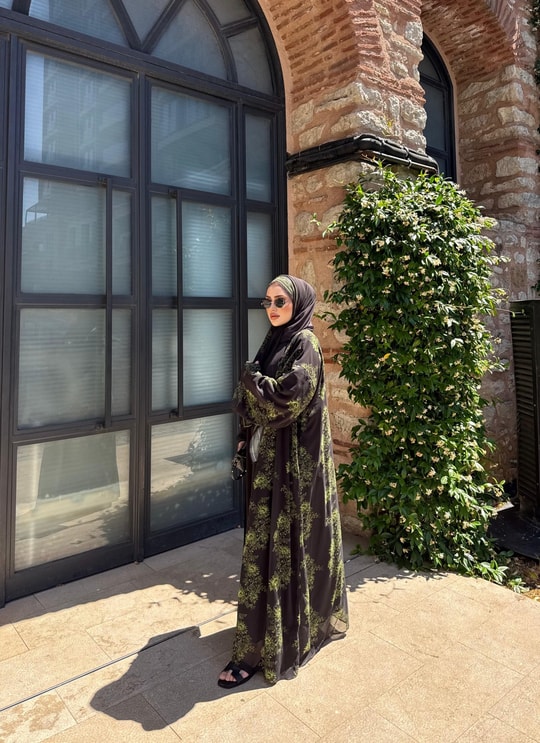 HR-1229H&R ButikKyl- Neva Yeşil Şallı Abaya