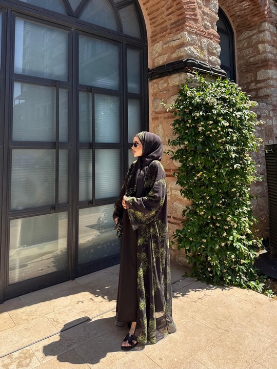 HR-1229H&R ButikKyl- Neva Yeşil Şallı Abaya