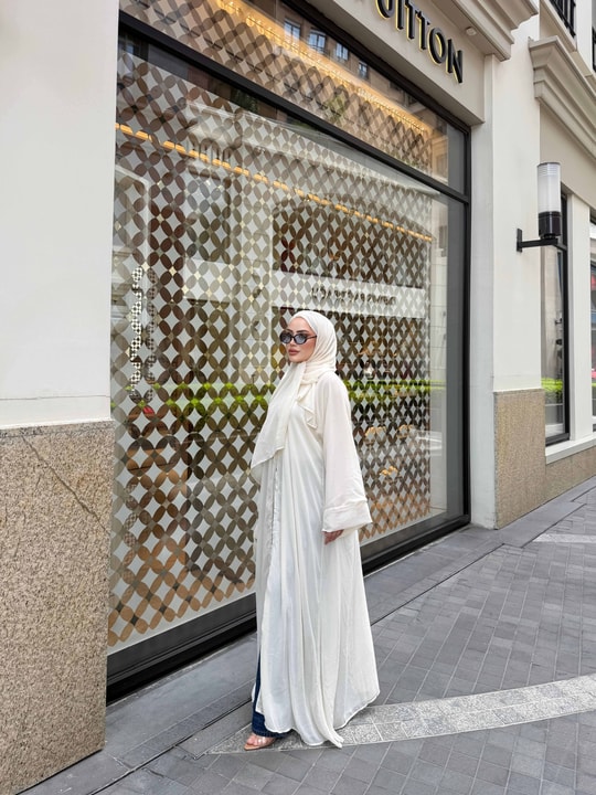 HR-1104H&R ButikPol- Qamal Şallı Abaya Ekru