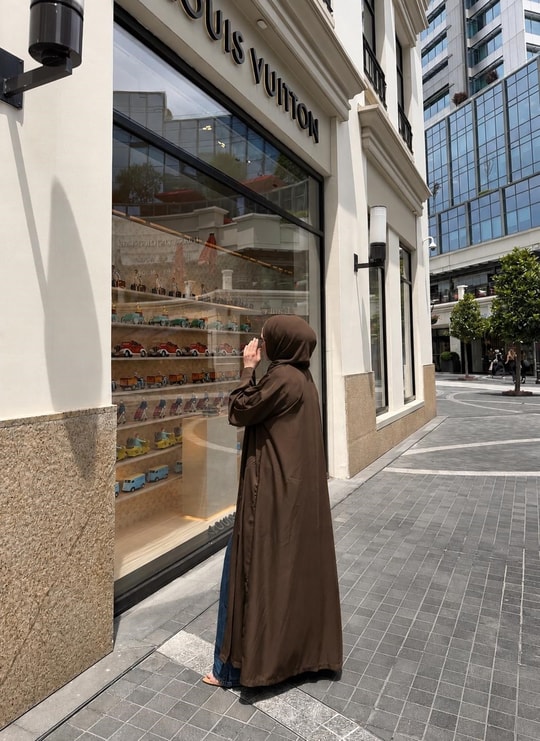 HR-1301H&R ButikPol- Qamal Şallı Abaya Kahve