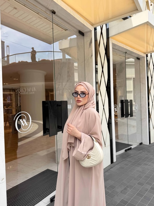 HR-1104H&R ButikPol- Qamal Şallı Abaya Pudra