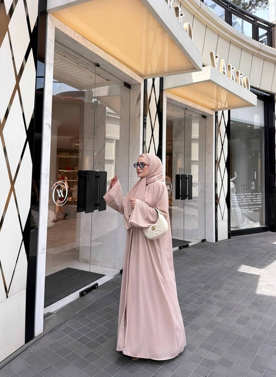 HR-1104H&R ButikPol- Qamal Şallı Abaya Pudra