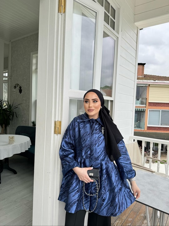 Ceket-126H&R ButikCoe Jakarlı Ceket Saks