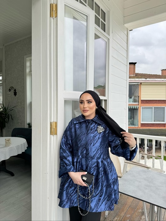 Ceket-126H&R ButikCoe Jakarlı Ceket Saks