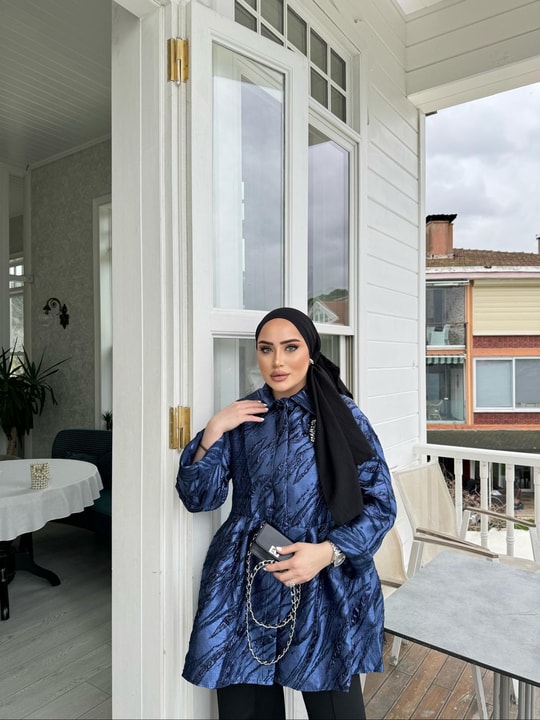 Ceket-126H&R ButikCoe Jakarlı Ceket Saks