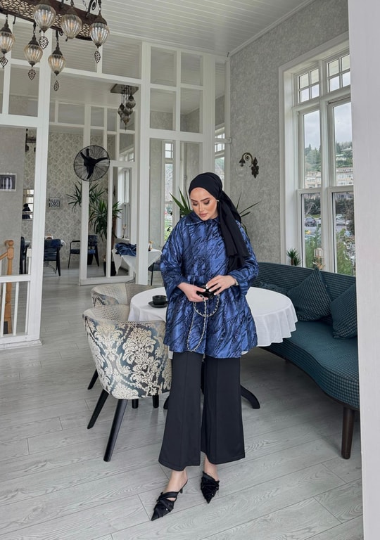 Ceket-126H&R ButikCoe Jakarlı Ceket Saks