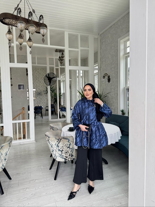 Ceket-126H&R ButikCoe Jakarlı Ceket Saks