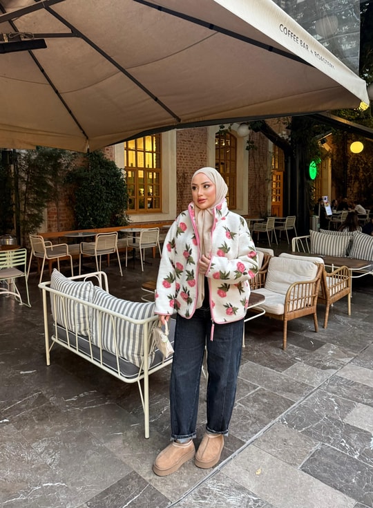 HR-3593H&R ButikMZ- Dema Çiçek Desen Ceket