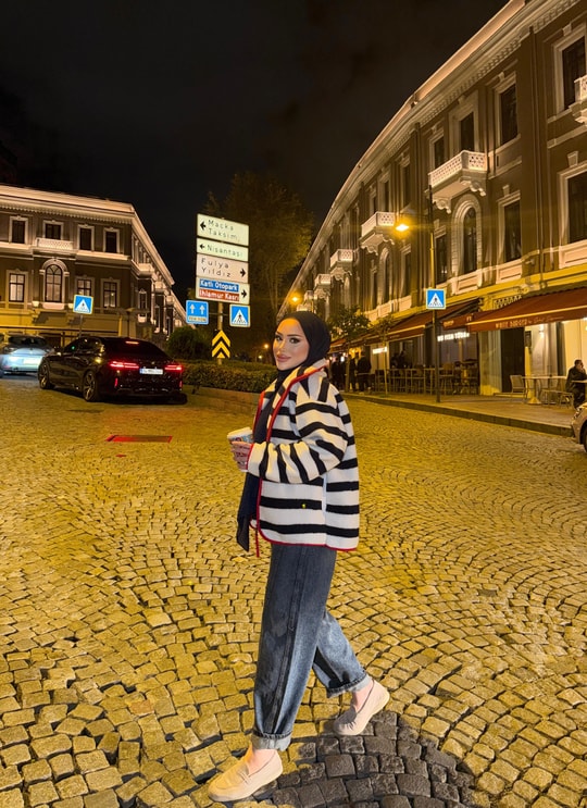 HR-3364H&R ButikMZ- Dema Çizgi Desen Ceket