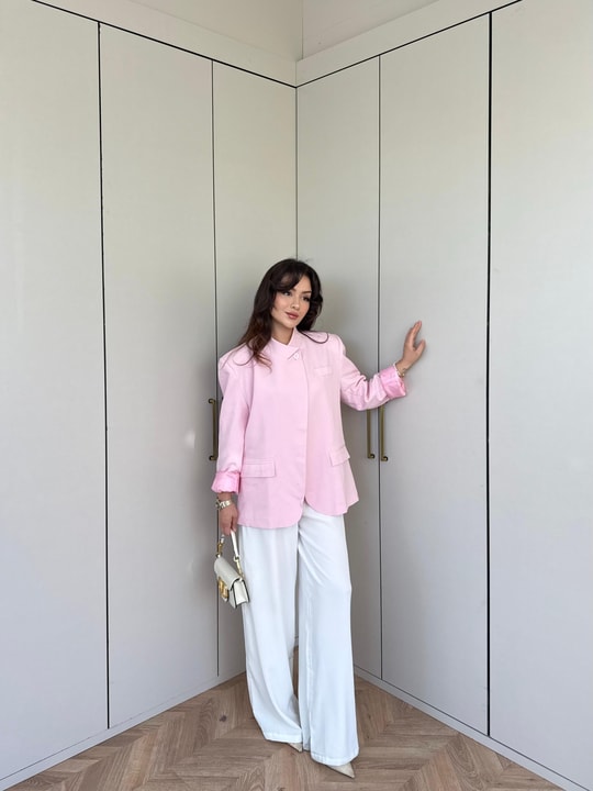 HR-1055H&R ButikPol - Sida Keten Ceket Pembe